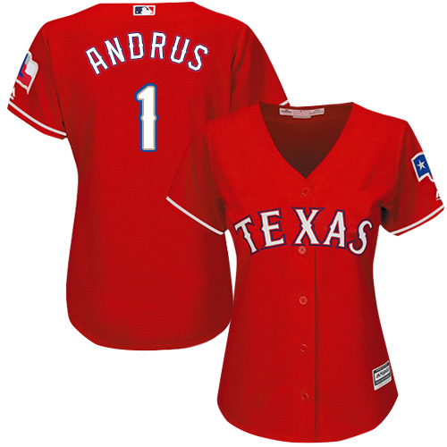 Rangers #1 Elvis Andrus Red Alternate Women's Stitched MLB Jersey